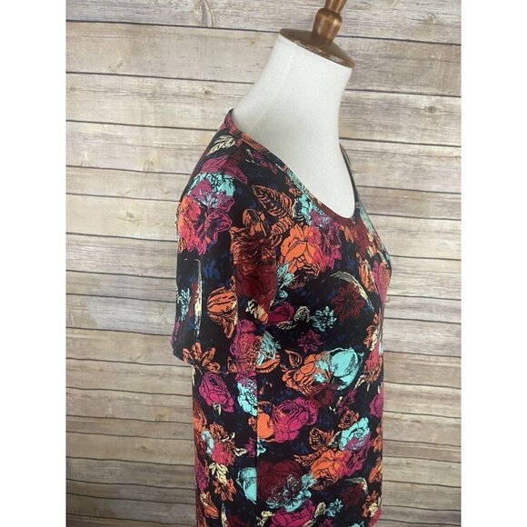 Lularoe XXS NWT Floral Classic Tee Short Sleeve Black Pink Red Boho Stretchy Top - Picture 7 of 10